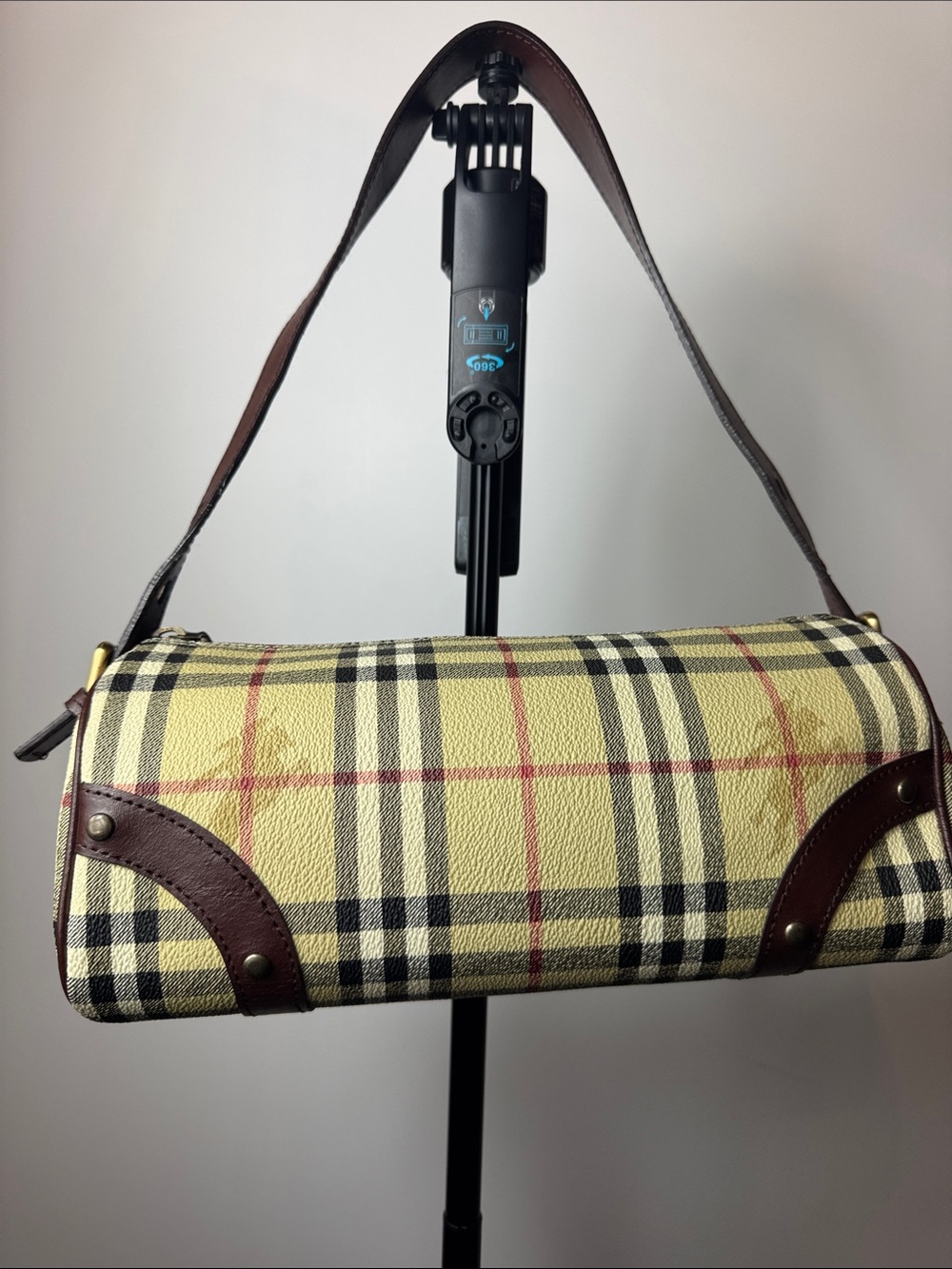 Burberry London Vintage Classic Plaid Barrel Shoulder Bag -